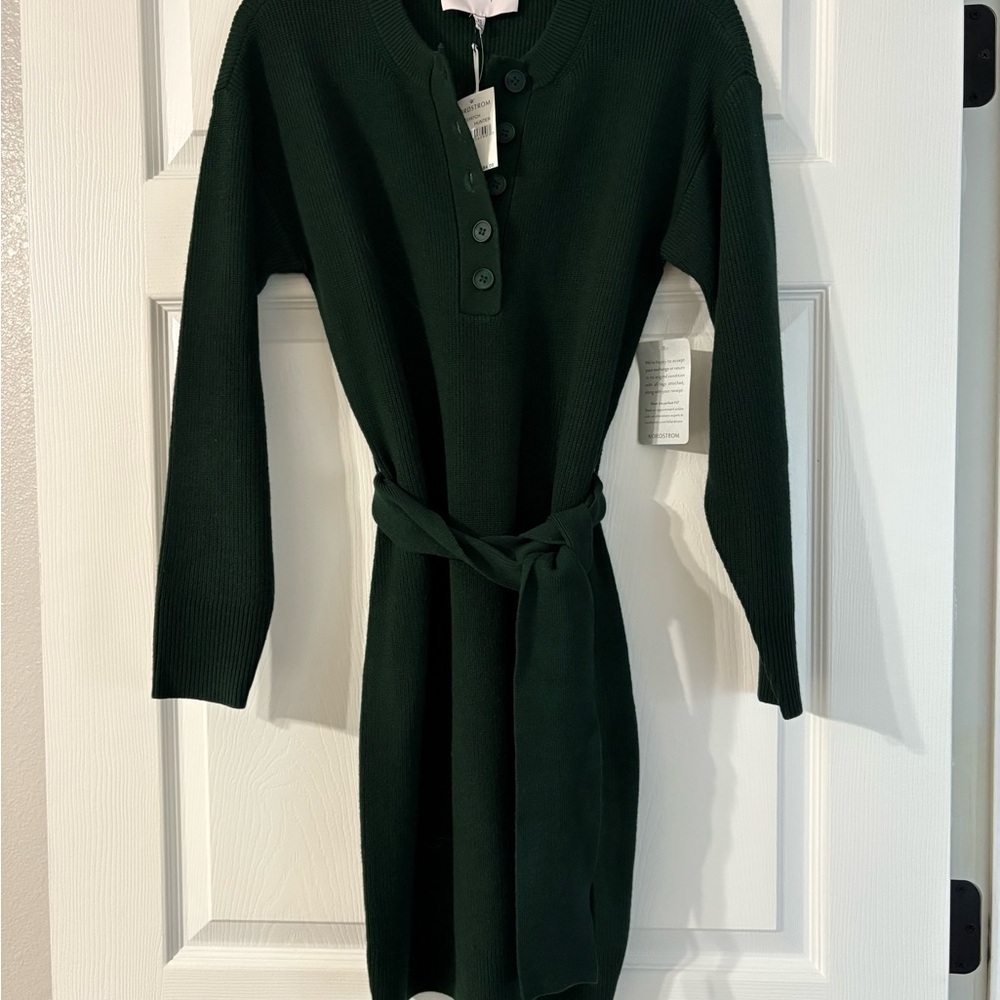 Charles Henry Dark Green Long Sleeve Dress